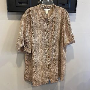 Dana Kay Animal Print Button Down Blouse Short Sleeve Size 18W Plus